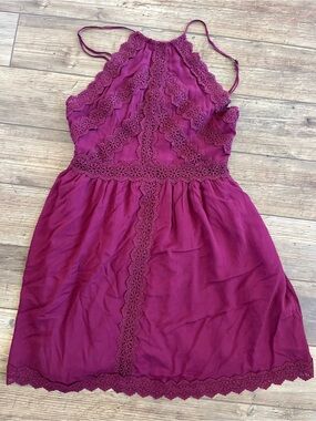 bohme Magenta Lace-Trim Mini Dress